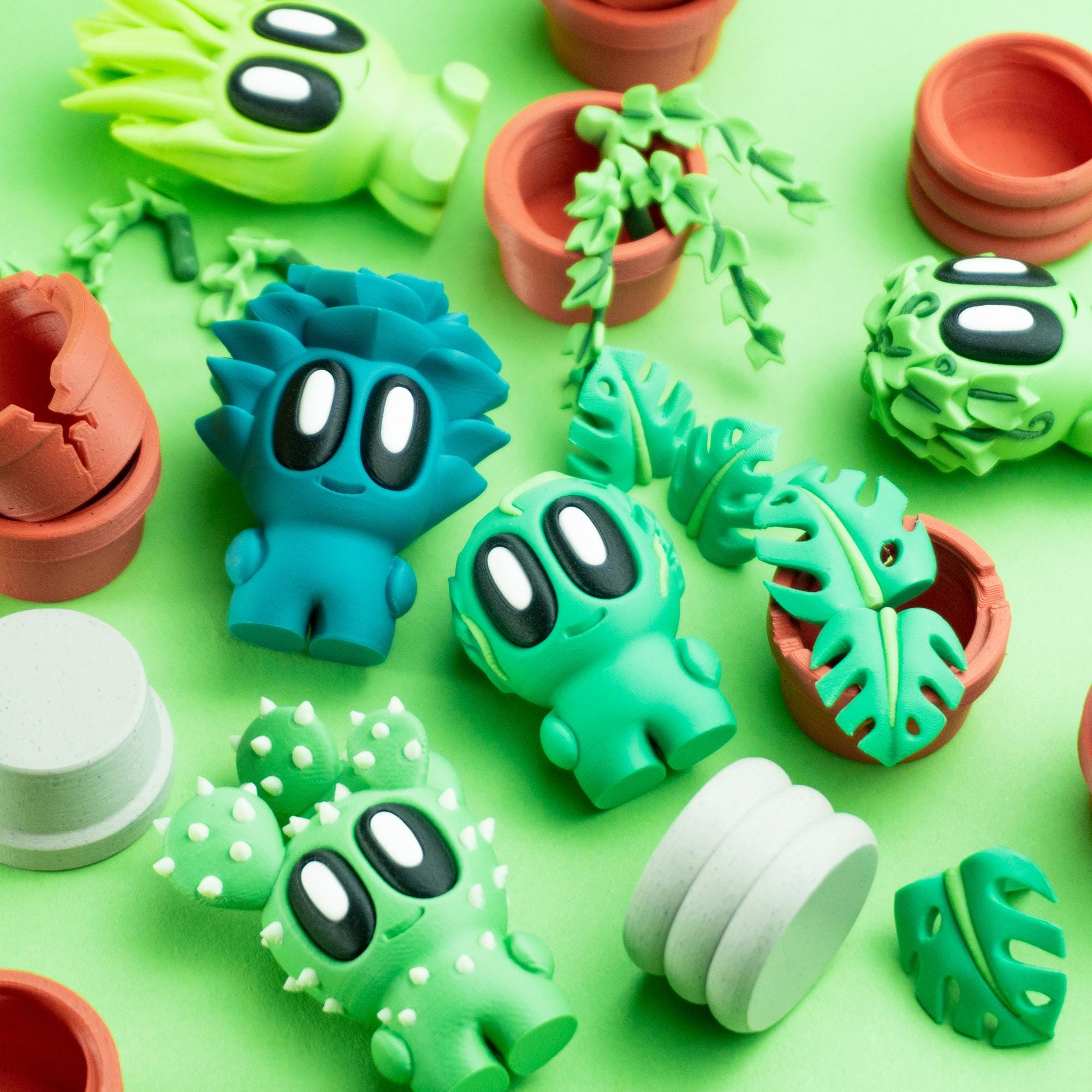 Blob Plants - Five Adorable 3D printed plants in pots, plus a cute Greenhouse!