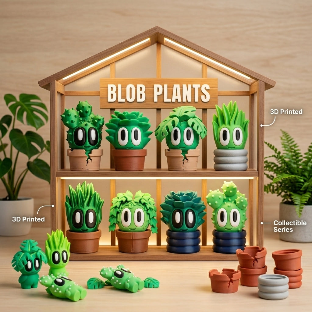 Blob Plants - Five Adorable 3D printed plants in pots, plus a cute Greenhouse!