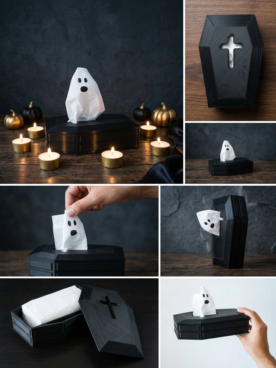 Coffin Tissue Box Holder | Gothic Tissue Holder | Spooky Halloween Home Decor | 3D Printed Coffin Decor