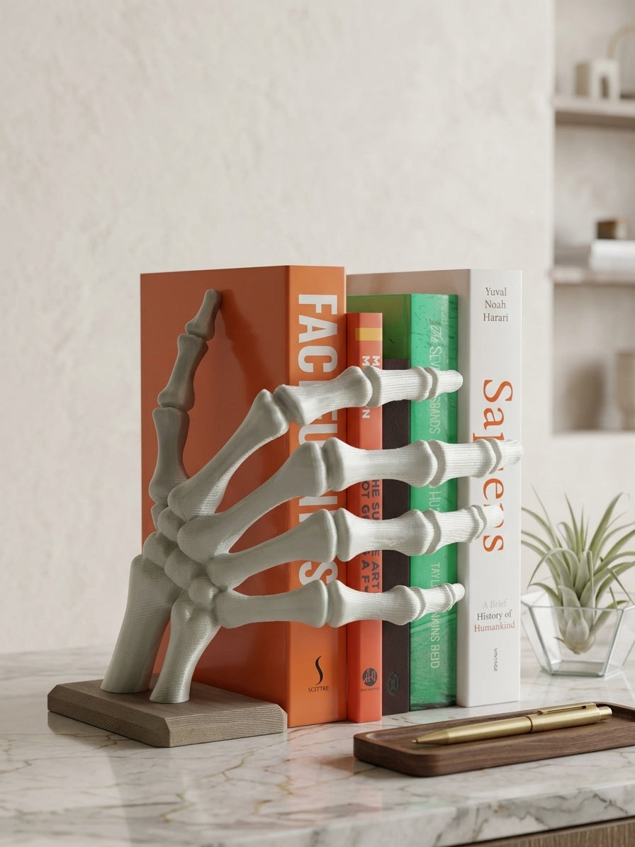 Skeleton Hand Bookstop – Anatomical Skeleton Hand Bookend, Gothic Book Decor, Halloween Home Decor