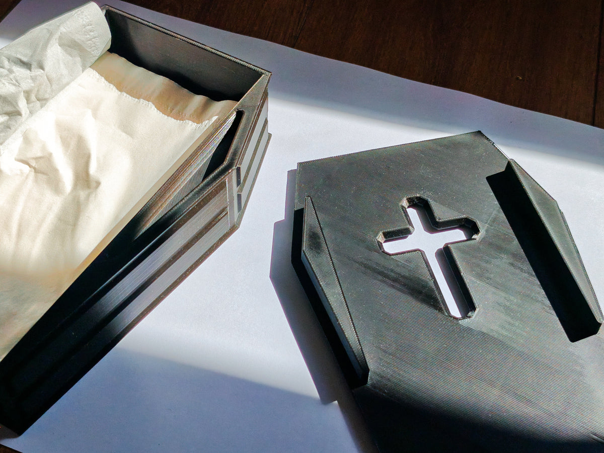 Coffin Tissue Box Holder | Gothic Tissue Holder | Spooky Halloween Home Decor | 3D Printed Coffin Decor