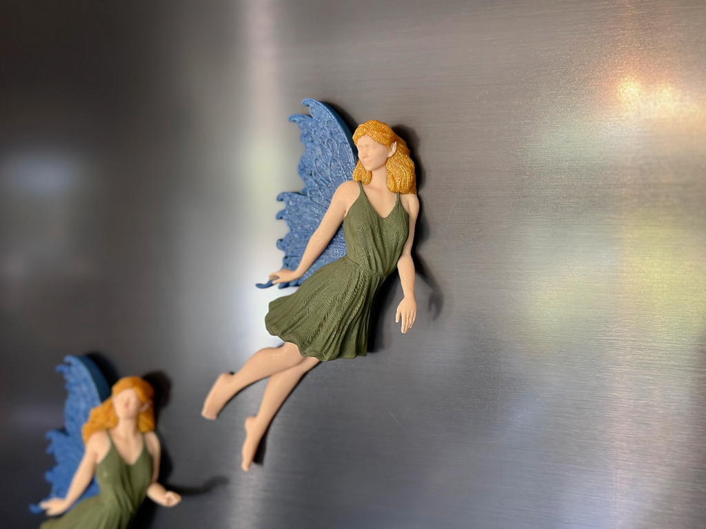 3D Printed Flying Fairy Set of 3 – Whimsical Fridge Magnets, Book Nook Spine Huggers, or Floating Wall Art Decor