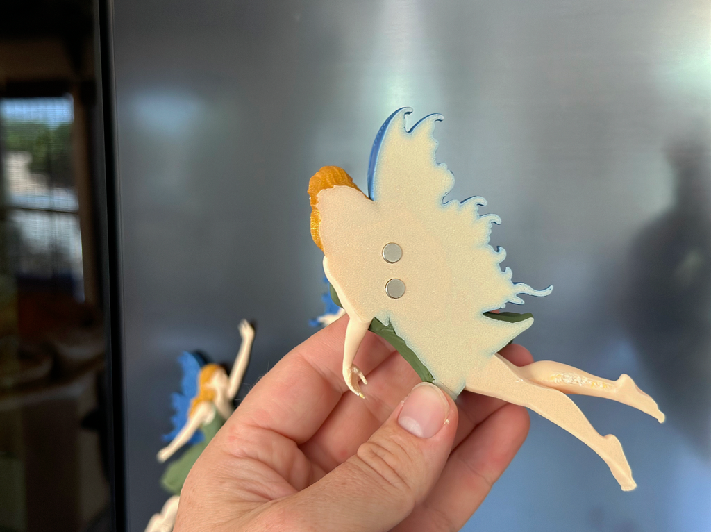 3D Printed Flying Fairy Set of 3 – Whimsical Fridge Magnets, Book Nook Spine Huggers, or Floating Wall Art Decor