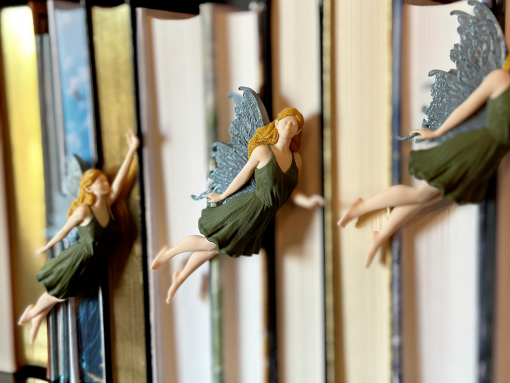 3D Printed Flying Fairy Set of 3 – Whimsical Fridge Magnets, Book Nook Spine Huggers, or Floating Wall Art Decor