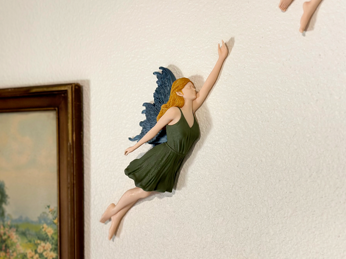 3D Printed Flying Fairy Set of 3 – Whimsical Fridge Magnets, Book Nook Spine Huggers, or Floating Wall Art Decor