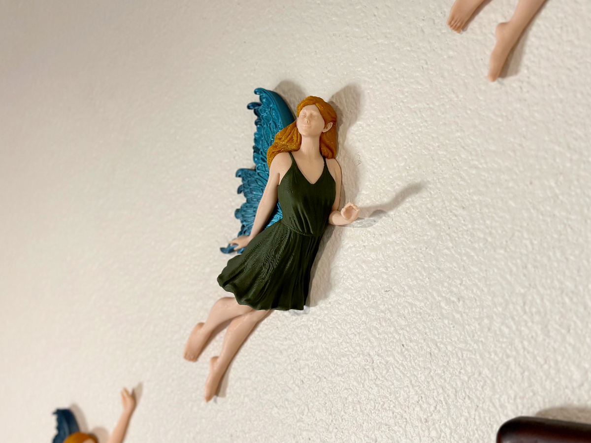 3D Printed Flying Fairy Set of 3 – Whimsical Fridge Magnets, Book Nook Spine Huggers, or Floating Wall Art Decor