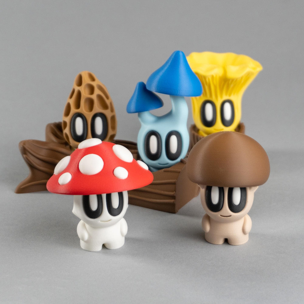 Blob Mushrooms - Five Adorable 3D printed mushrooms with log and stump!