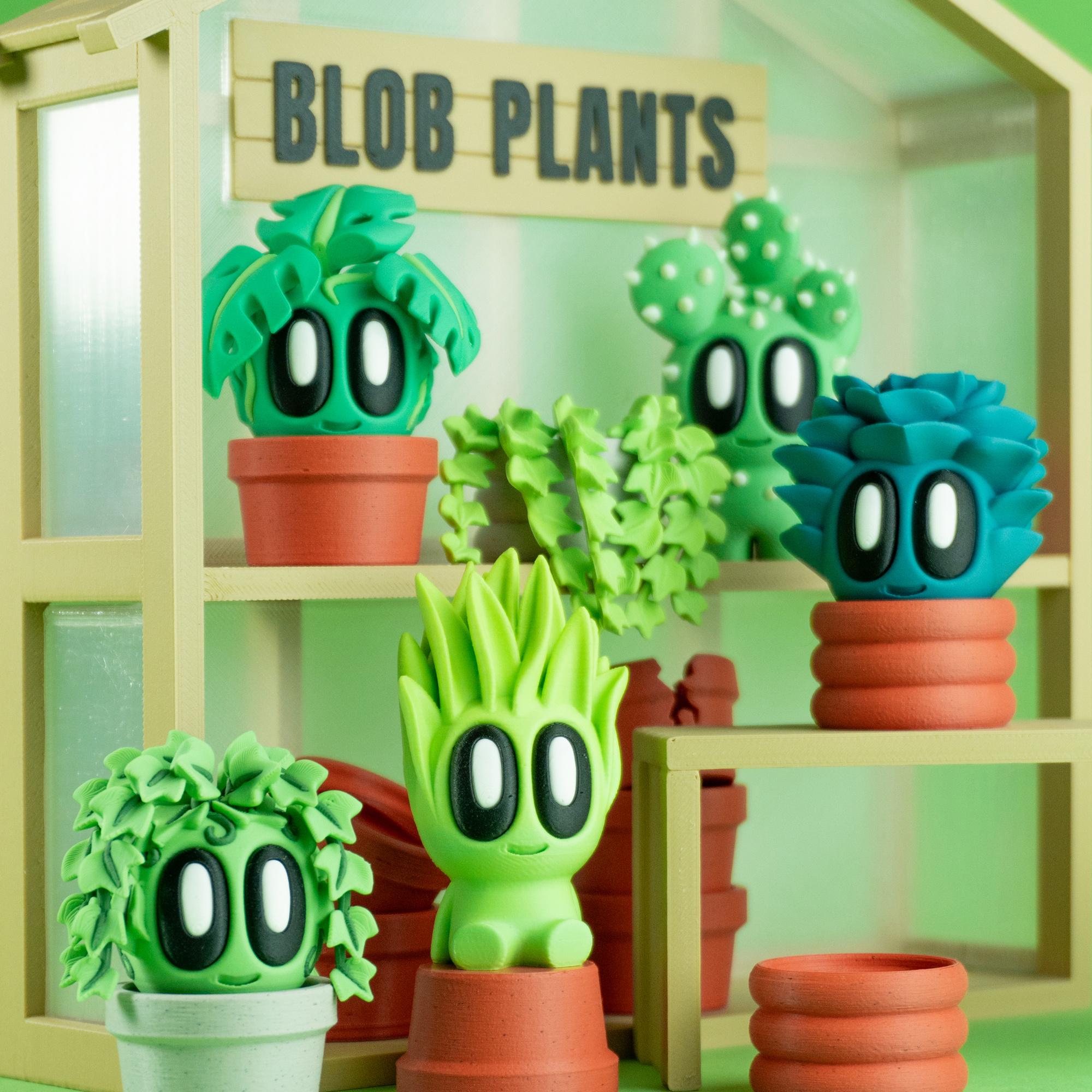 Blob Plants - Five Adorable 3D printed plants in pots, plus a cute Greenhouse!