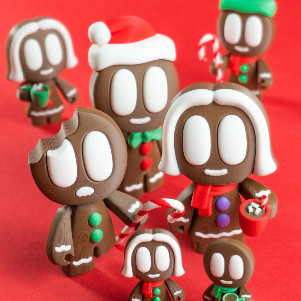 Blob Gingerbread Family - Three Adorable 3D printed gingerbread people with wardrobe accessories!